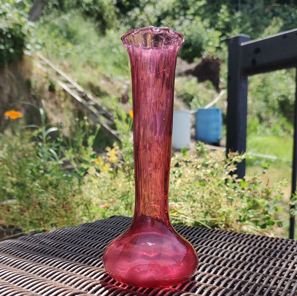 Vintage Pilgrim Cranberry Glass Bud Vase